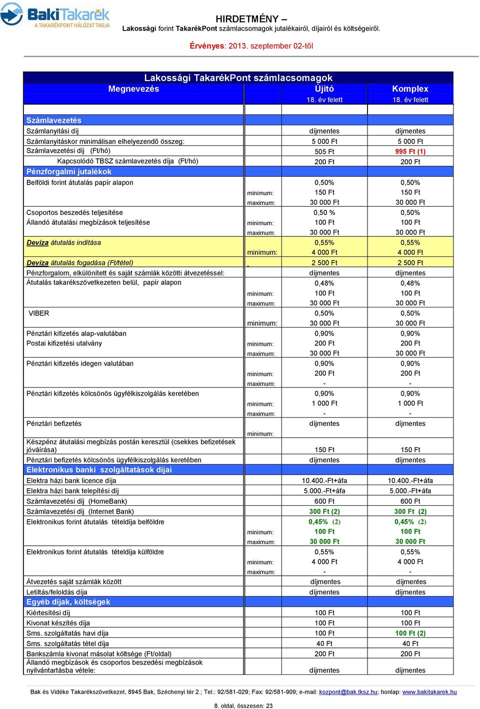 Pénzforgalmi jutalékok Belföldi forint átutalás papír alapon 0,50% 0,50% 150 Ft 150 Ft Csoportos beszedés teljesítése 0,50 % 0,50% Állandó átutalási megbízások teljesítése 100 Ft 100 Ft Deviza