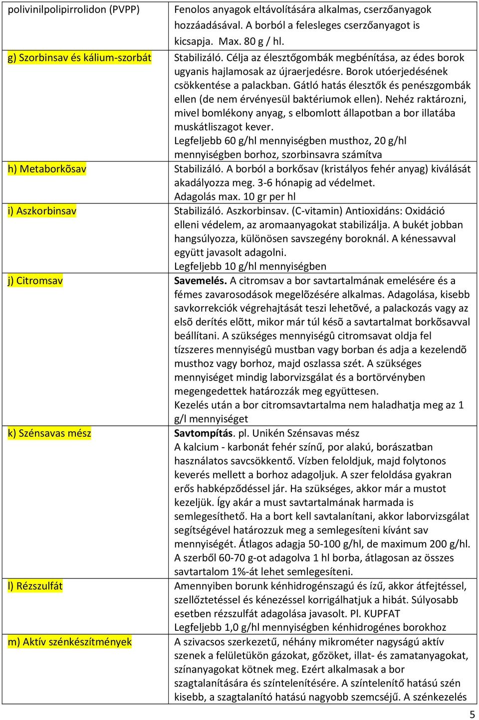 Gátló hatás élesztők és penészgombák ellen (de nem érvényesül baktériumok ellen). Nehéz raktározni, mivel bomlékony anyag, s elbomlott állapotban a bor illatába muskátliszagot kever.