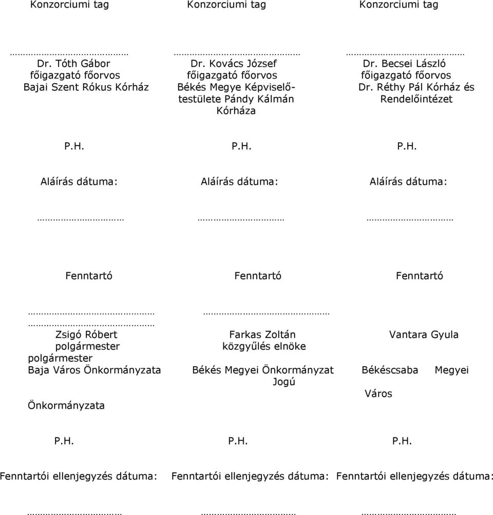 P.H. P.H. Aláírás dátuma: Aláírás dátuma: Aláírás dátuma: Fenntartó Fenntartó Fenntartó Zsigó Róbert Farkas Zoltán Vantara Gyula polgármester közgyűlés elnöke