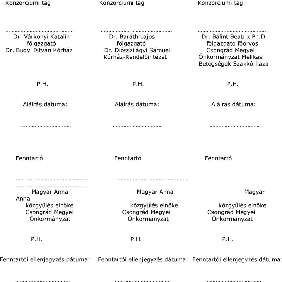 P.H. P.H. Aláírás dátuma: Aláírás dátuma: Aláírás dátuma: Fenntartó Fenntartó Fenntartó Magyar Anna Magyar Anna Magyar Anna közgyűlés elnöke közgyűlés elnöke