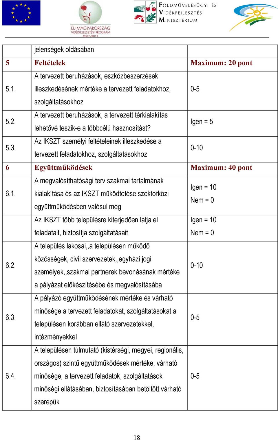 6 Együttműködések Maximum: 40 pont 6.1.