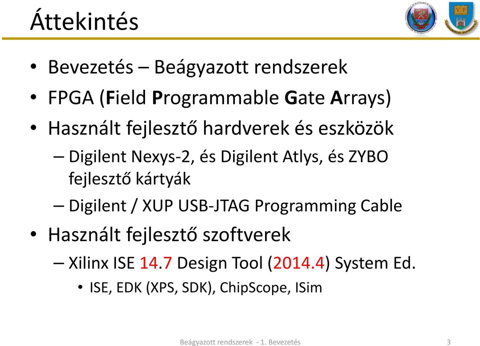 Digilent/ XUP USB-JTAG Programming Cable Használt fejlesztő szoftverek Xilinx ISE 14.