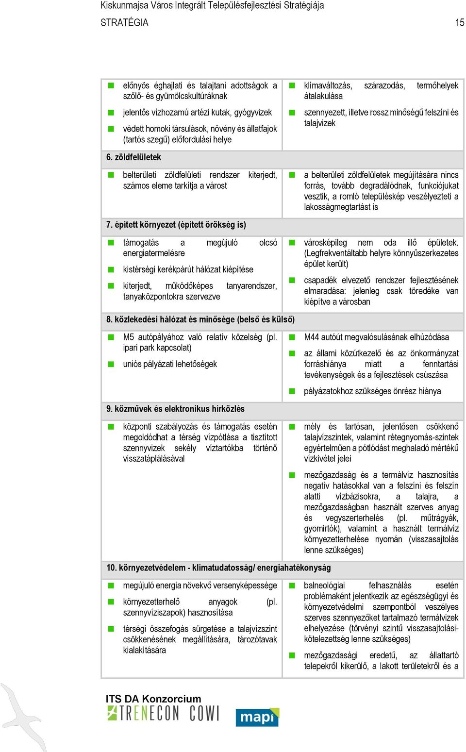 épített környezet (épített örökség is) támogatás a megújuló olcsó energiatermelésre kistérségi kerékpárút hálózat kiépítése kiterjedt, működőképes tanyarendszer, tanyaközpontokra szervezve 8.