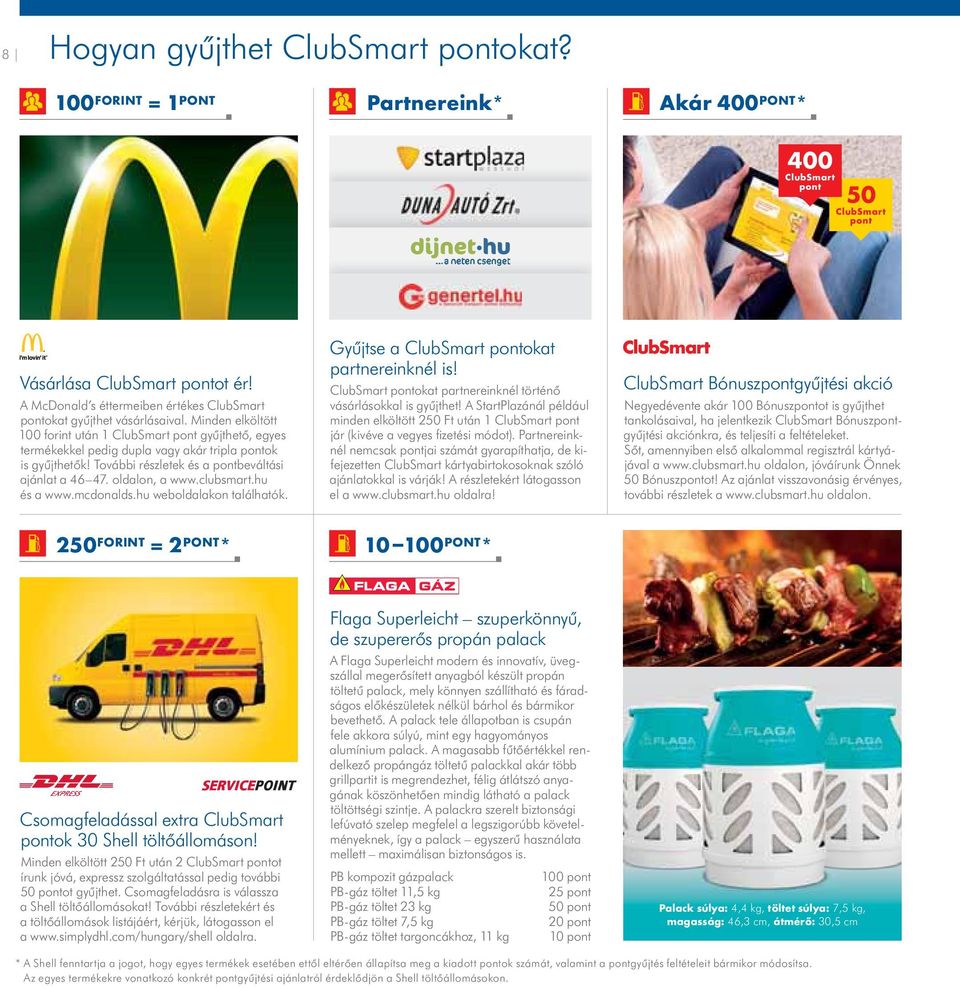 Minden elköltött 100 forint után 1 ClubSmart pont gyűjthető, egyes termékekkel pedig dupla vagy akár tripla pontok is gyűjthetők! További részletek és a pontbeváltási ajánlat a 46 47. oldalon, a www.