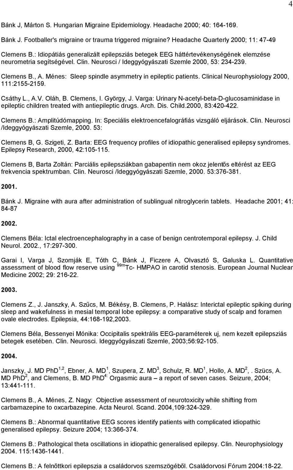 Ménes: Sleep spindle asymmetry in epileptic patients. Clinical Neurophysiology 2000, 111:2155-2159. Csáthy L., A.V. Oláh, B. Clemens, I. György, J.