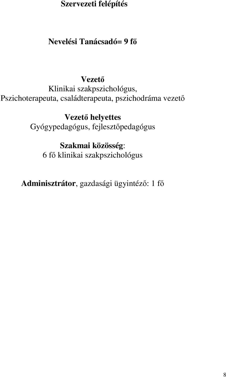 vezető Vezető helyettes Gyógypedagógus, fejlesztőpedagógus Szakmai