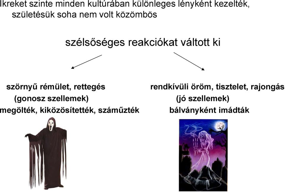 szörnyű rémület, rettegés (gonosz szellemek) megölték, kiközösítették,