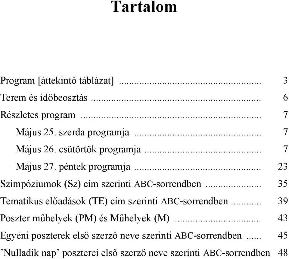 .. 35 Tematikus előadások (TE) cím szerinti ABC-sorrendben... 39 Poszter műhelyek (PM) és Műhelyek (M).
