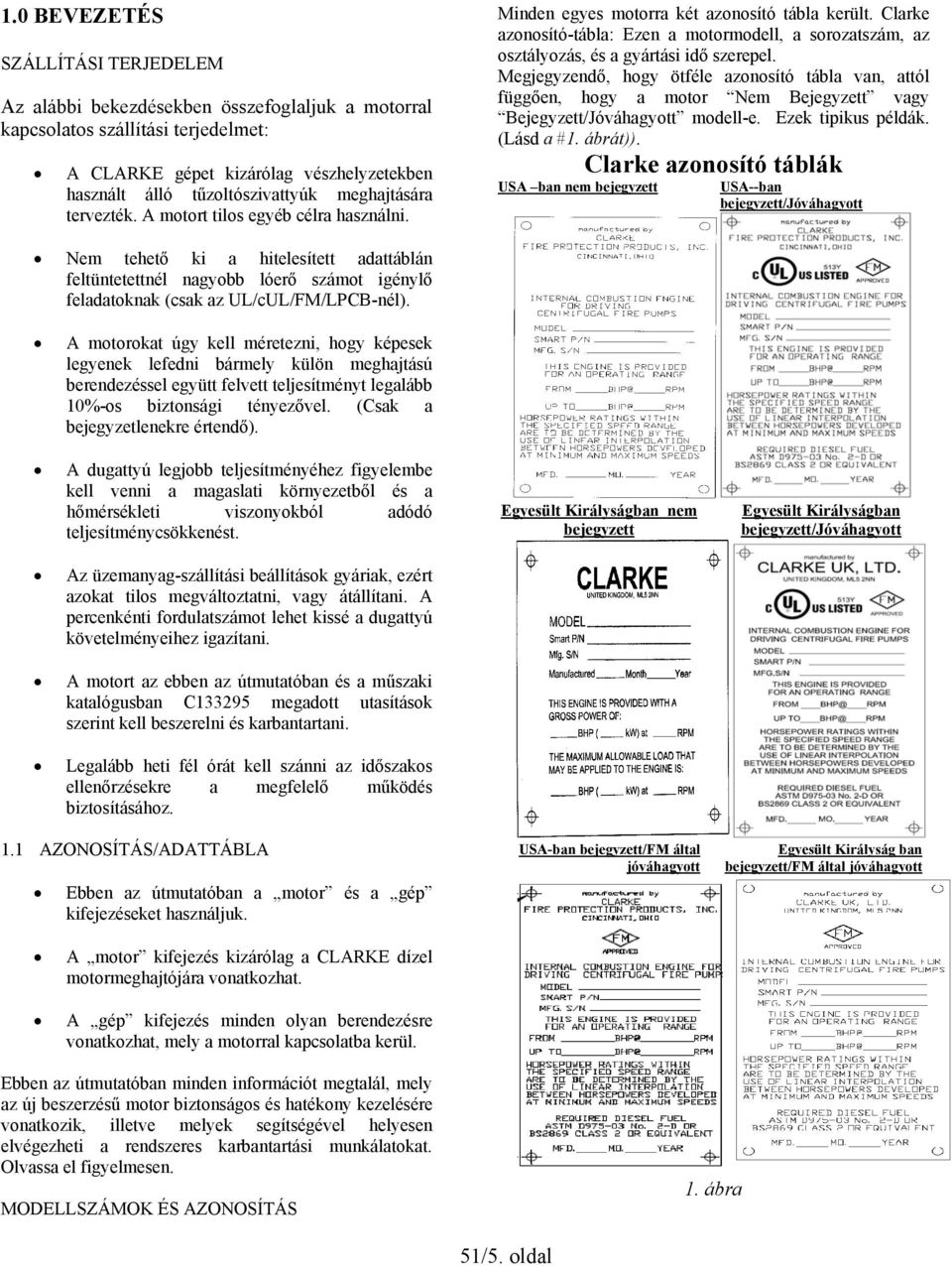 Clarke azonosító-tábla: Ezen a motormodell, a sorozatszám, az osztályozás, és a gyártási idő szerepel.