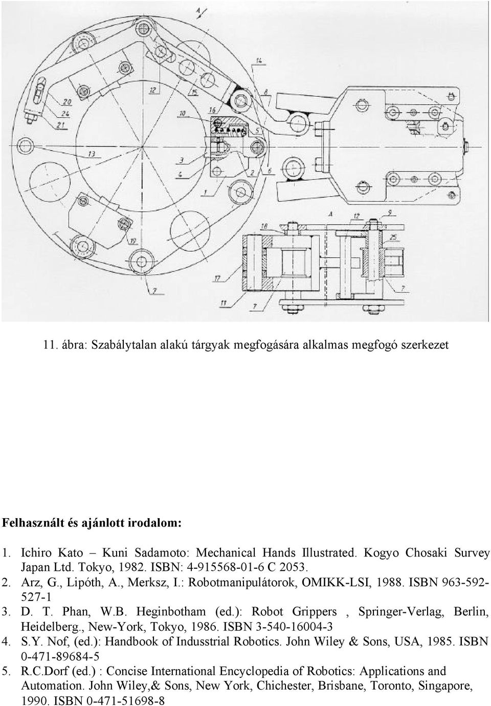): Robot Grippers, Springer-Verlag, Berlin, Heidelberg., New-York, Tokyo, 1986. ISBN 3-540-16004-3 4. S.Y. Nof, (ed.): Handbook of Indusstrial Robotics. John Wiley & Sons, USA, 1985.