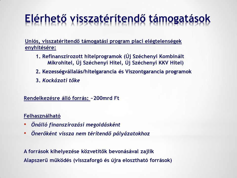 Kezességvállalás/hitelgarancia és Viszontgarancia programok 3.