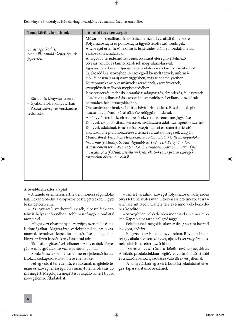 Folyamatosságra és pontosságra figyelő felolvasási tréningek. A szöveget értelmező felolvasás felkészülés után, a mondatfonetikai eszközök használatával.