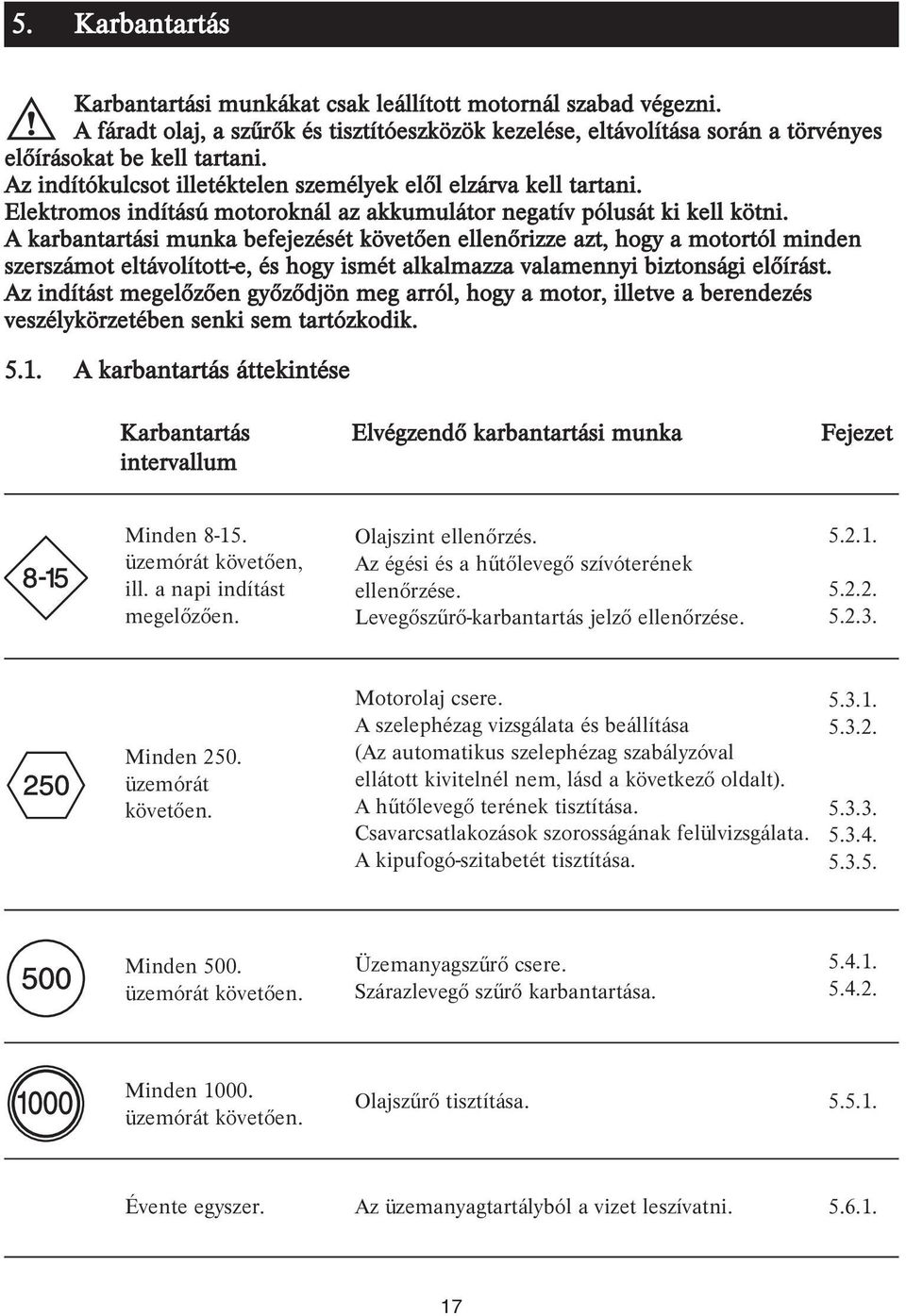 A karbantartási munka befejezését követően ellenőrizze azt, hogy a motortól minden szerszámot eltávolított-e, és hogy ismét alkalmazza valamennyi biztonsági előírást.