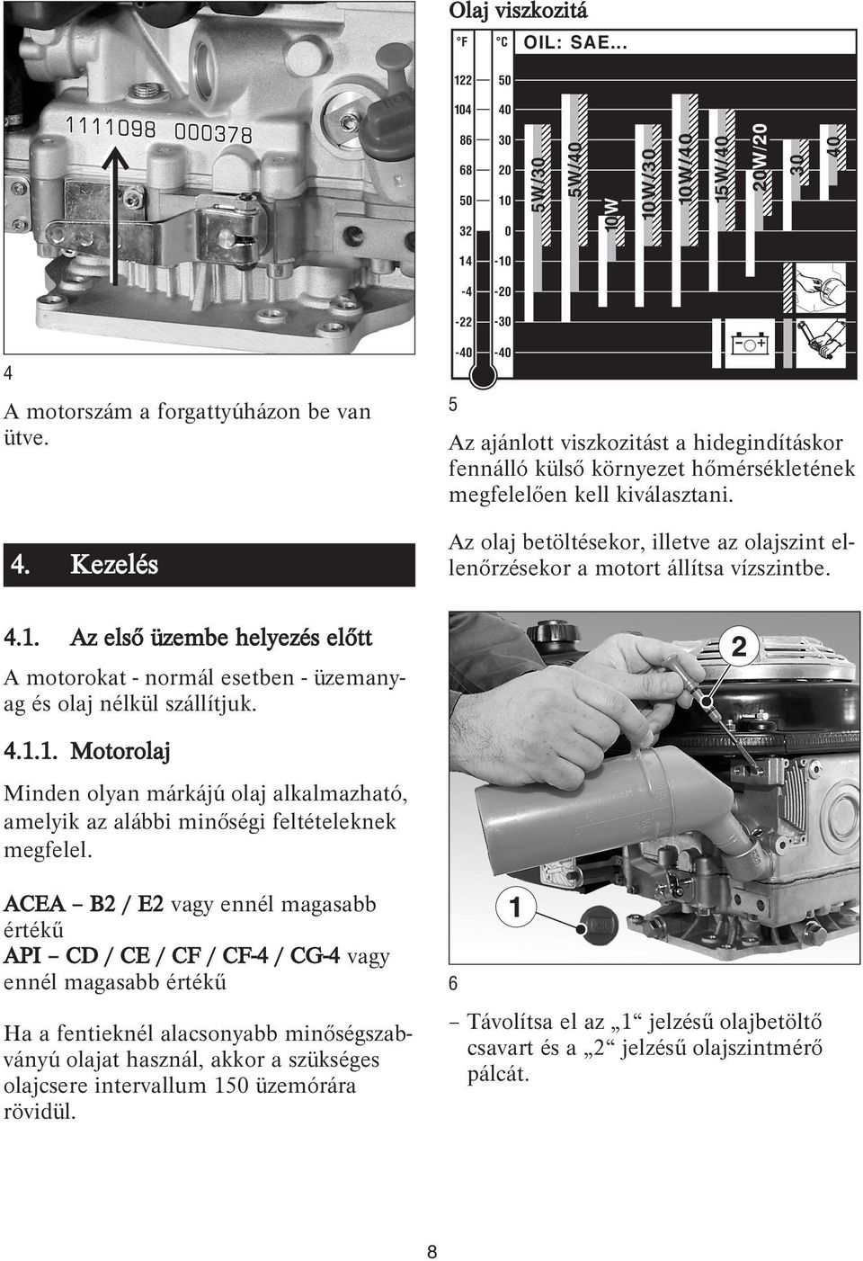 ACEA B2 / E2 vagy ennél magasabb értékű API CD / CE / CF / CF-4 / CG-4 vagy ennél magasabb értékű Ha a fentieknél alacsonyabb minőségszabványú olajat használ, akkor a szükséges olajcsere intervallum