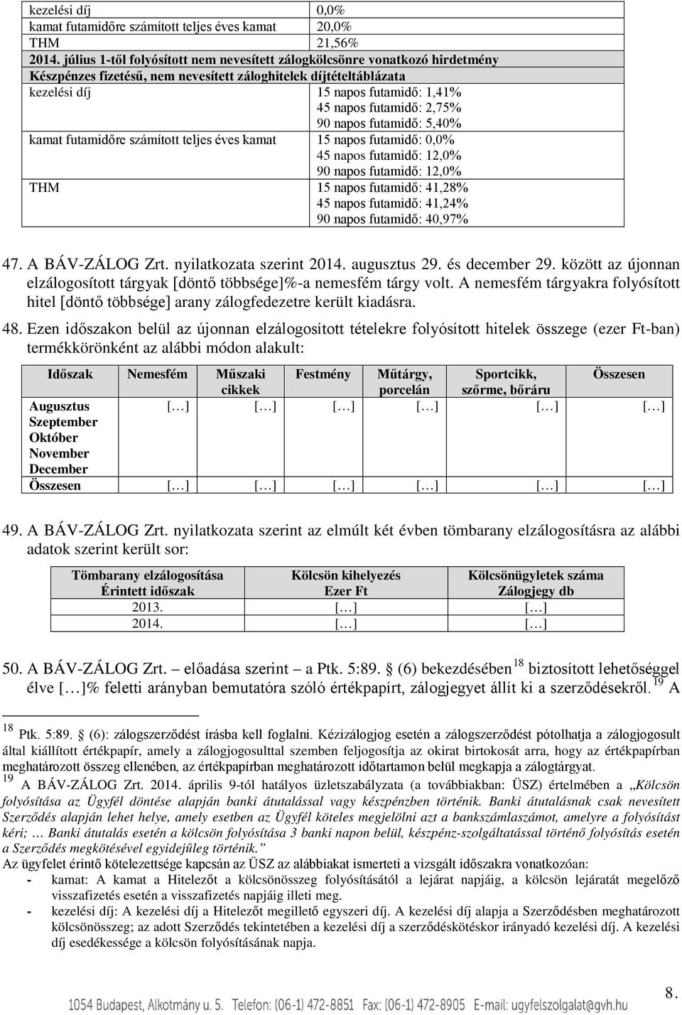 2,75% 90 napos futamidő: 5,40% kamat futamidőre számított teljes éves kamat 15 napos futamidő: 0,0% 45 napos futamidő: 12,0% 90 napos futamidő: 12,0% THM 15 napos futamidő: 41,28% 45 napos futamidő: