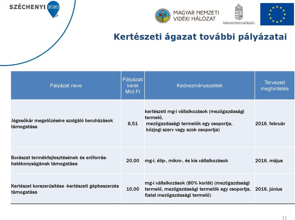 február Borászat termékfejlesztésének és erőforráshatékonyságának támogatása 20,00 mg-i, élip-, mikro-, és kis vállalkozások 2016.