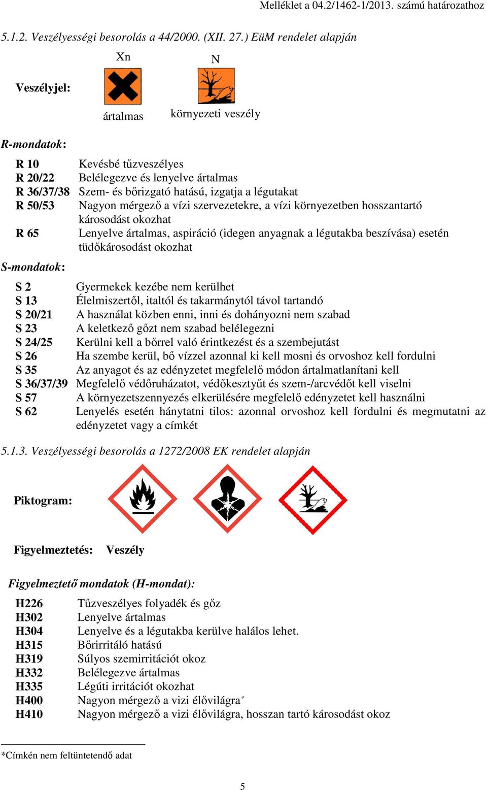 légutakat R 50/53 Nagyon mérgező a vízi szervezetekre, a vízi környezetben hosszantartó károsodást okozhat R 65 Lenyelve ártalmas, aspiráció (idegen anyagnak a légutakba beszívása) esetén