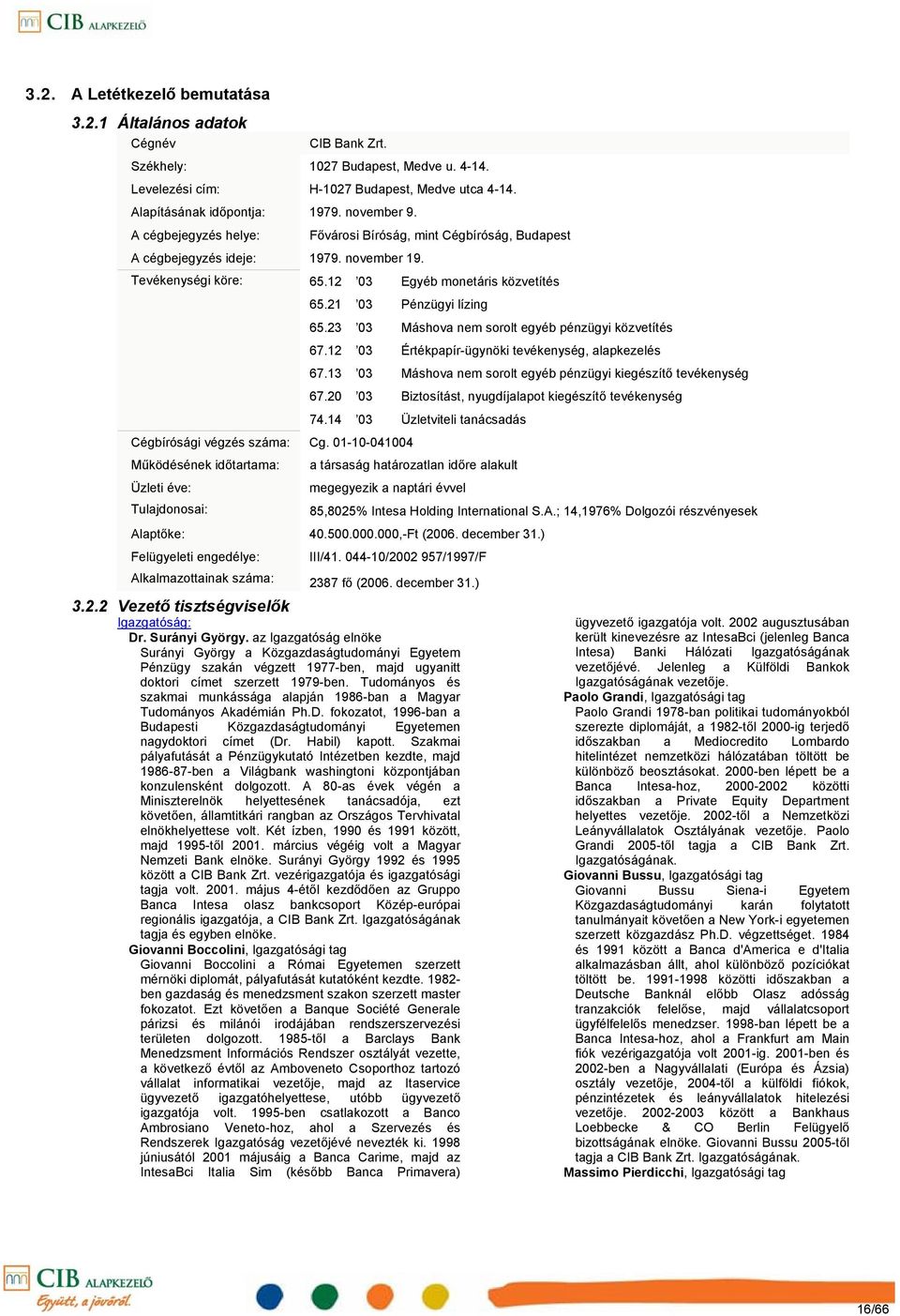 21 03 Pénzügyi lízing Cégbírósági végzés száma: Cg. 0110041004 Működésének időtartama: Üzleti éve: Tulajdonosai: 65.23 03 Máshova nem sorolt egyéb pénzügyi közvetítés 67.