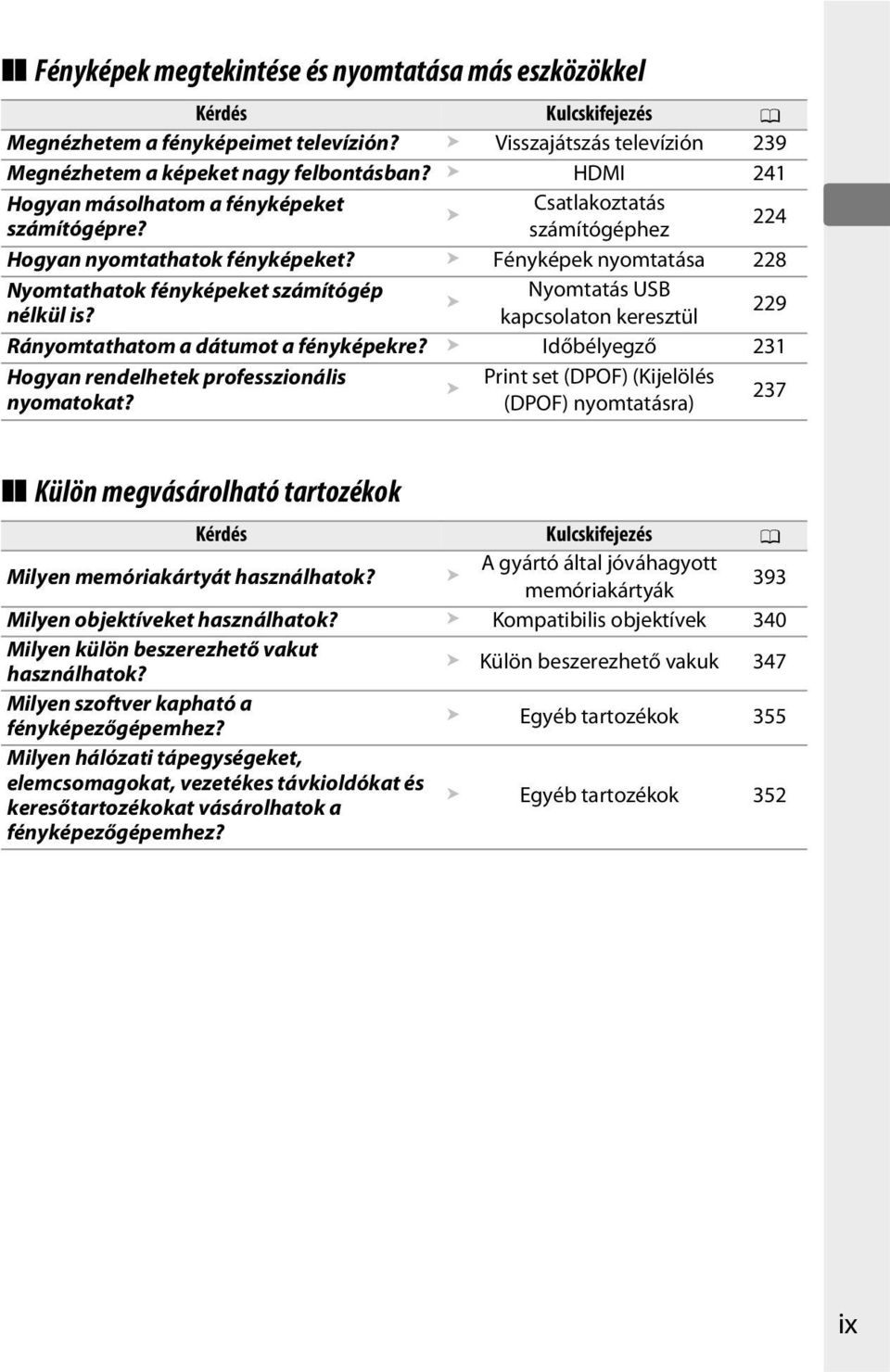 Fényképek nyomtatása 228 Nyomtathatok fényképeket számítógép Nyomtatás USB nélkül is? kapcsolaton keresztül 229 Rányomtathatom a dátumot a fényképekre?