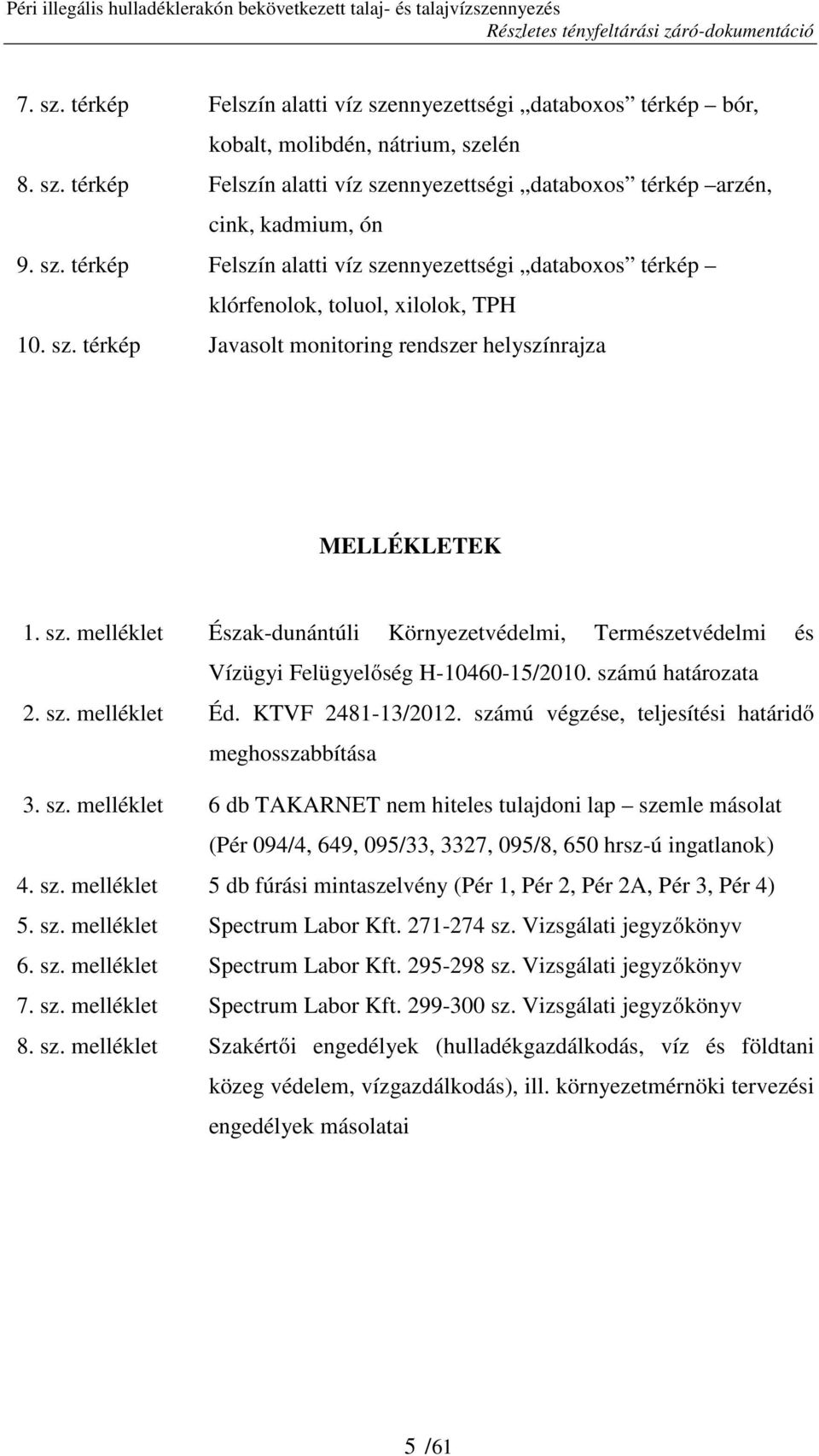 számú határozata 2. sz. melléklet Éd. KTVF 2481-13/2012. számú végzése, teljesítési határidő meghosszabbítása 3. sz. melléklet 6 db TAKARNET nem hiteles tulajdoni lap szemle másolat (Pér 094/4, 649, 095/33, 3327, 095/8, 650 hrsz-ú ingatlanok) 4.