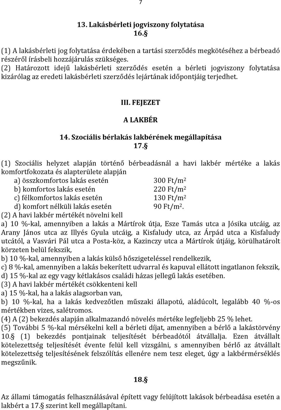 Szociális bérlakás lakbérének megállapítása 17.