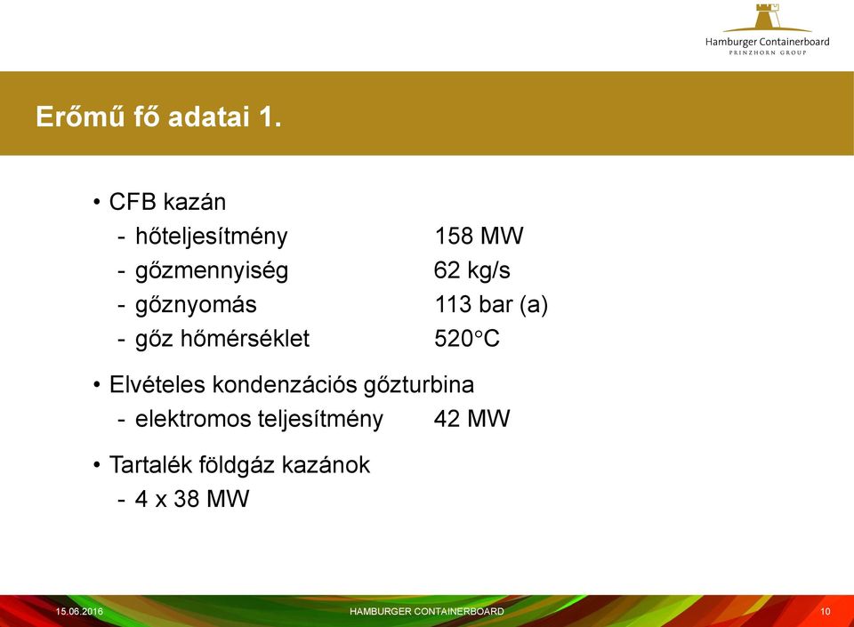 gőznyomás 113 bar (a) - gőz hőmérséklet 520 C Elvételes