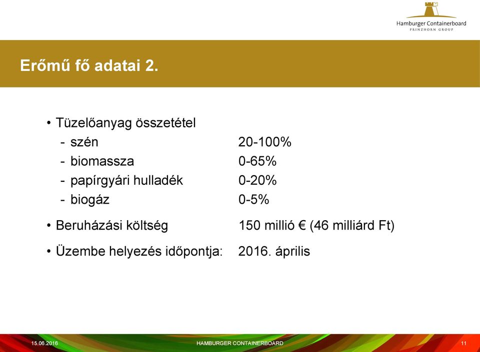 papírgyári hulladék 0-20% - biogáz 0-5% Beruházási költség