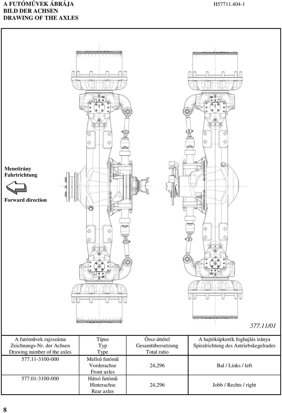 -00-000 Mellsı futómő Vorderachse Front axles 77.