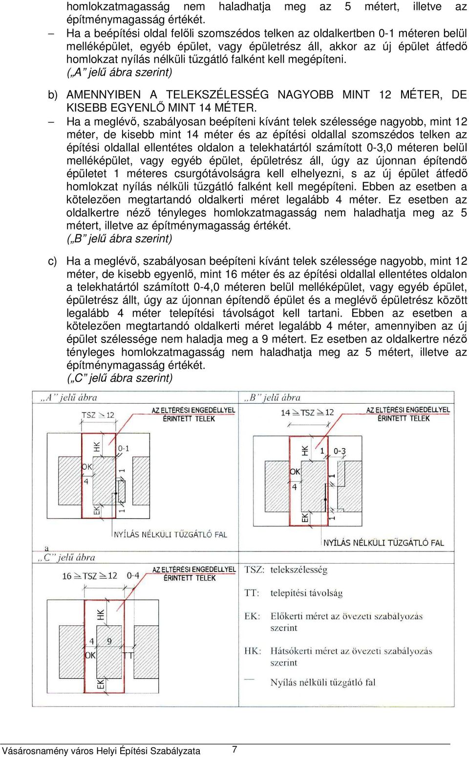 kell megépíteni. ( A jelű ábra szerint) b) AMENNYIBEN A TELEKSZÉLESSÉG NAGYOBB MINT 12 MÉTER, DE KISEBB EGYENLŐ MINT 14 MÉTER.