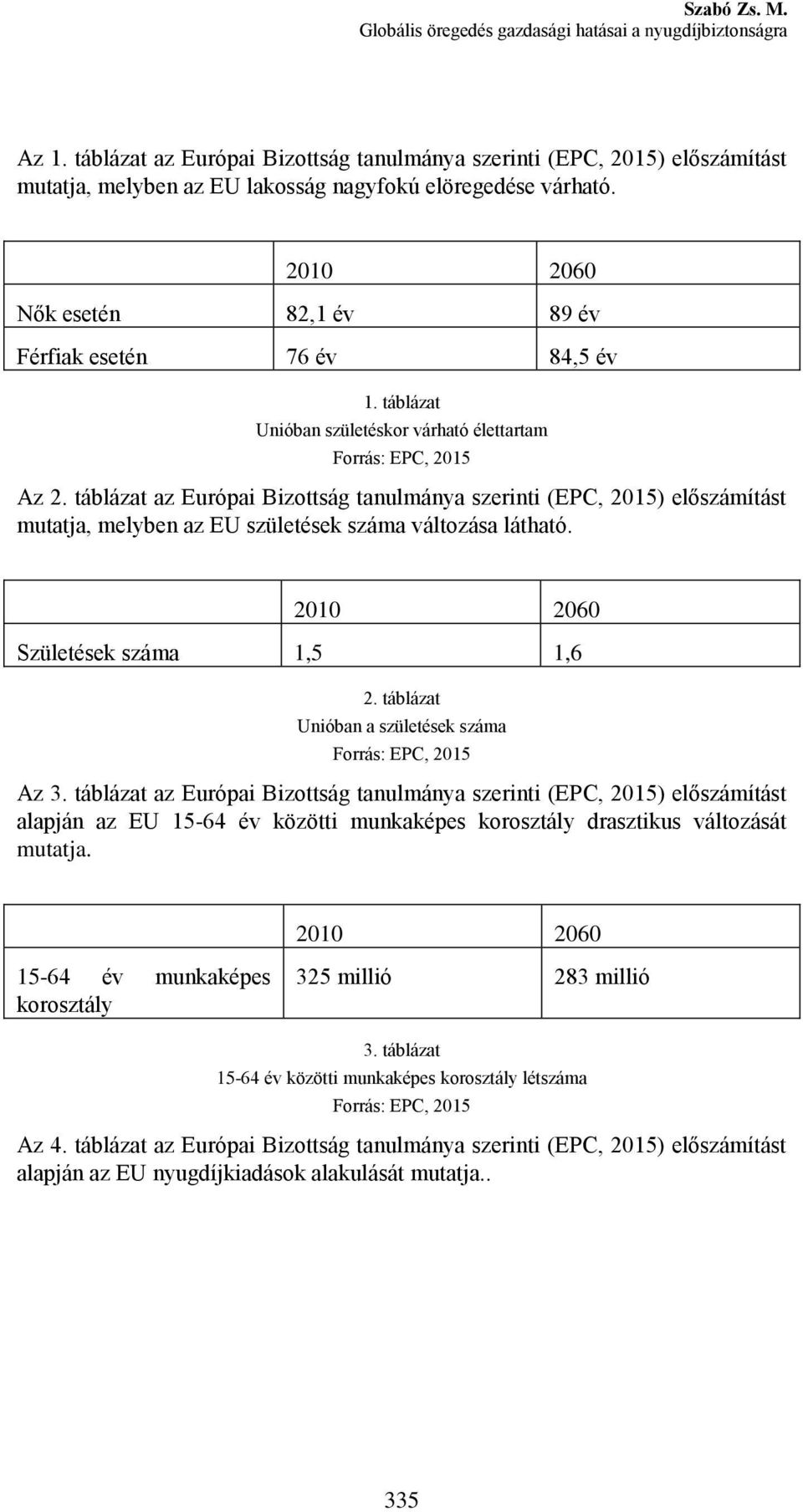 2010 2060 Nők esetén 82,1 év 89 év Férfiak esetén 76 év 84,5 év 1. táblázat Unióban születéskor várható élettartam Forrás: EPC, 2015 Az 2.