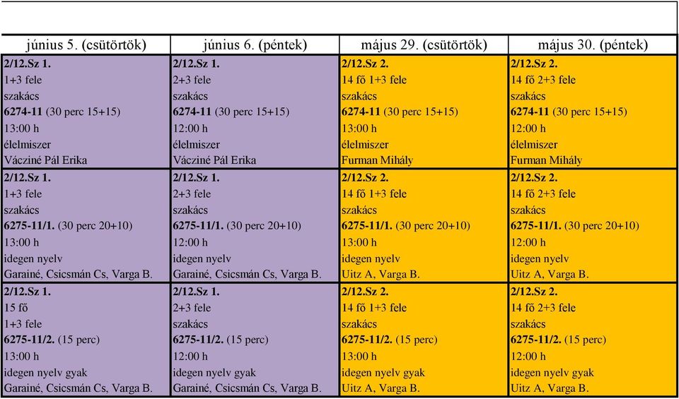 1+3 fele 2+3 fele 14 fő 1+3 fele 14 fő 2+3 fele 6274-11 (30 perc 15+15) 6274-11 (30 perc 15+15) 6274-11 (30 perc 15+15) 6274-11 (30 perc 15+15) 13:00 h 12:00 h 13:00 h 12:00 h élelmiszer élelmiszer