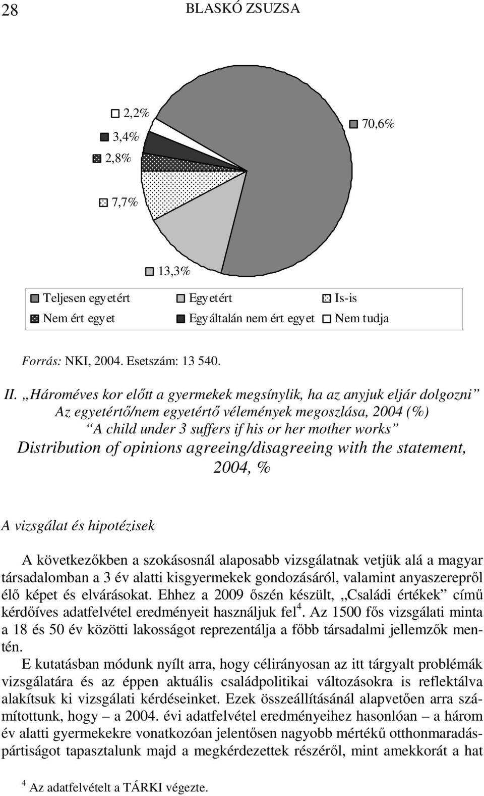 opinions agreeing/disagreeing with the statement, 2004, % A vizsgálat és hipotézisek A következőkben a szokásosnál alaposabb vizsgálatnak vetjük alá a magyar társadalomban a 3 év alatti kisgyermekek