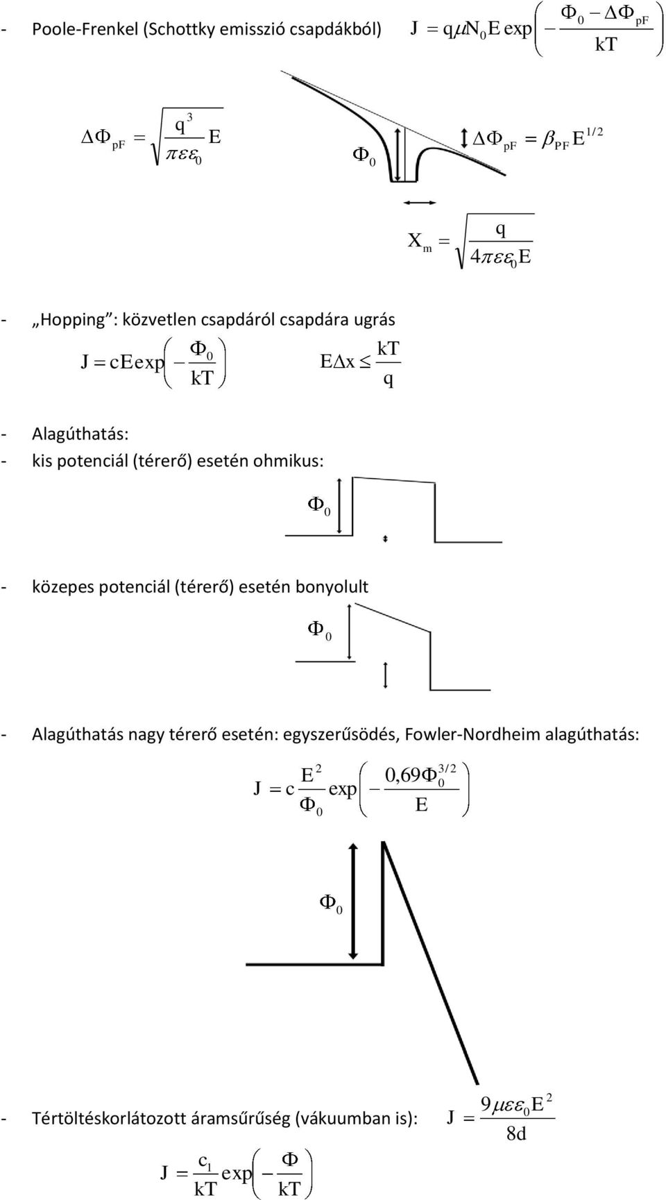- közepes potenciál (térerő) esetén bonyolult - Alagúthatás nagy térerő esetén: egyszerűsödés, Fowler-Nordheim