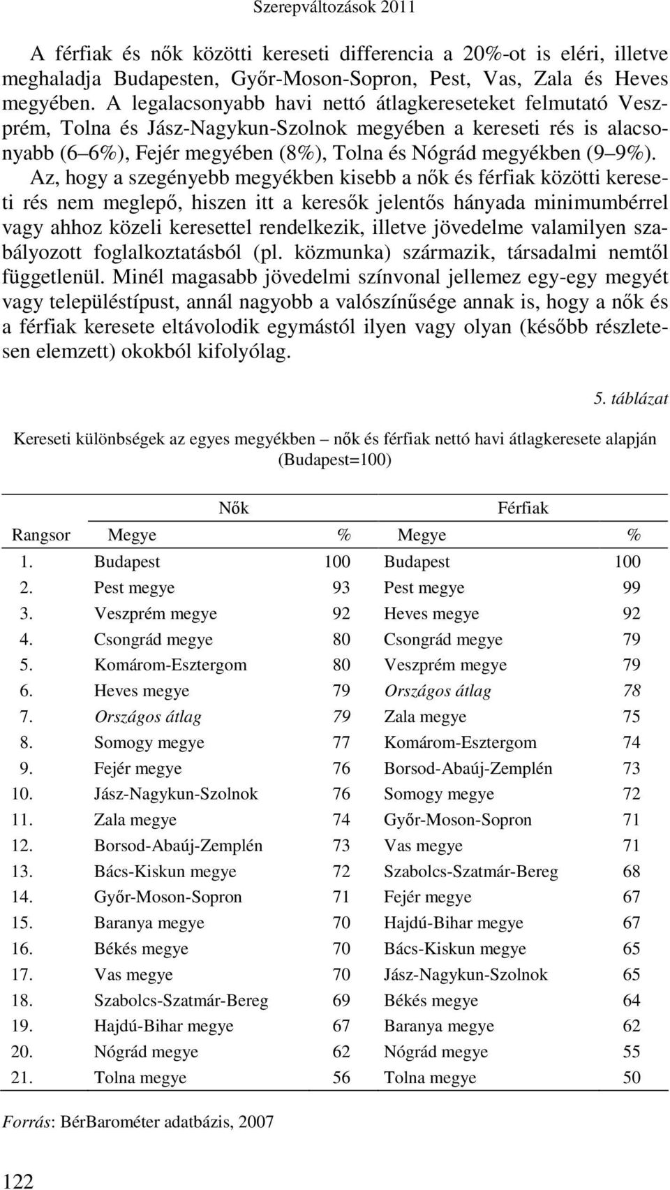 Az, hogy a szegényebb megyékben kisebb a nık és férfiak közötti kereseti rés nem meglepı, hiszen itt a keresık jelentıs hányada minimumbérrel vagy ahhoz közeli keresettel rendelkezik, illetve