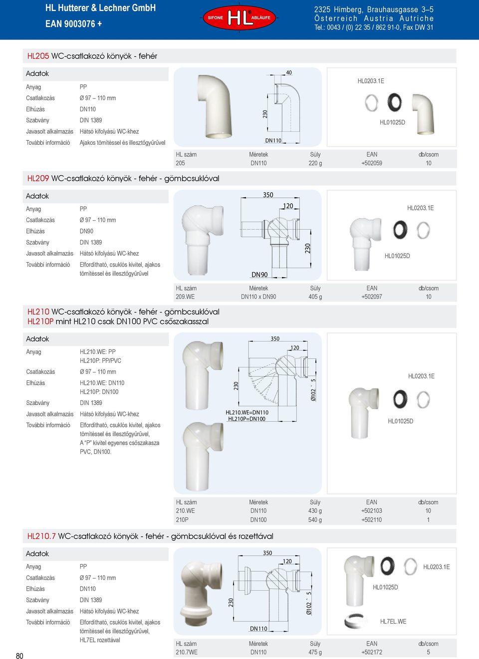 WE: HL210P: /PVC 350 HL210.WE: HL210P: DN100 Hátsó kifolyású WC-khez Elfordítható, csuklós kivitel, ajakos tömítéssel és illesztőgyűrűvel, A P kivitel egyenes csőszakasza PVC, DN100. HL210.WE= HL210P=DN100 Ø102 ` 5 HL210.