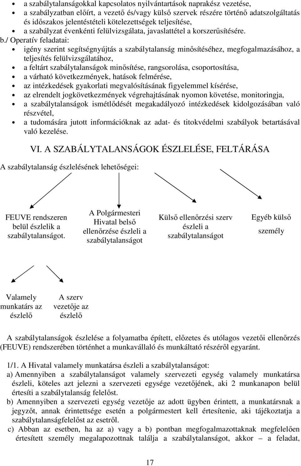 / Operatív feladatai: igény szerint segítségnyújtás a szabálytalanság minősítéséhez, megfogalmazásához, a teljesítés felülvizsgálatához, a feltárt szabálytalanságok minősítése, rangsorolása,