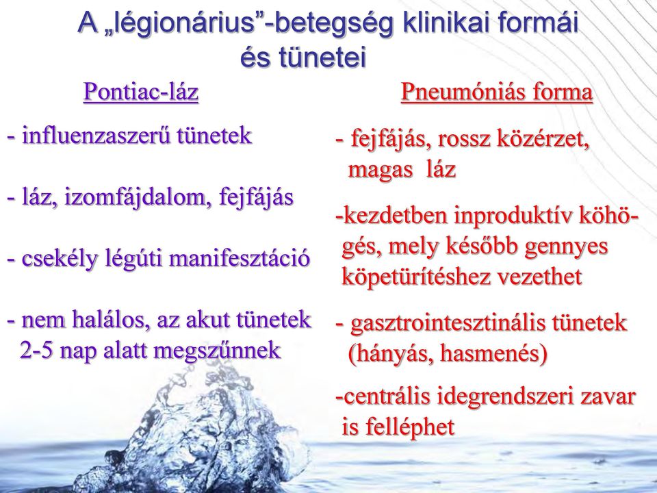 megszűnnek Pneumóniás forma - fejfájás, rossz közérzet, magas láz -kezdetben inproduktív köhögés, mely