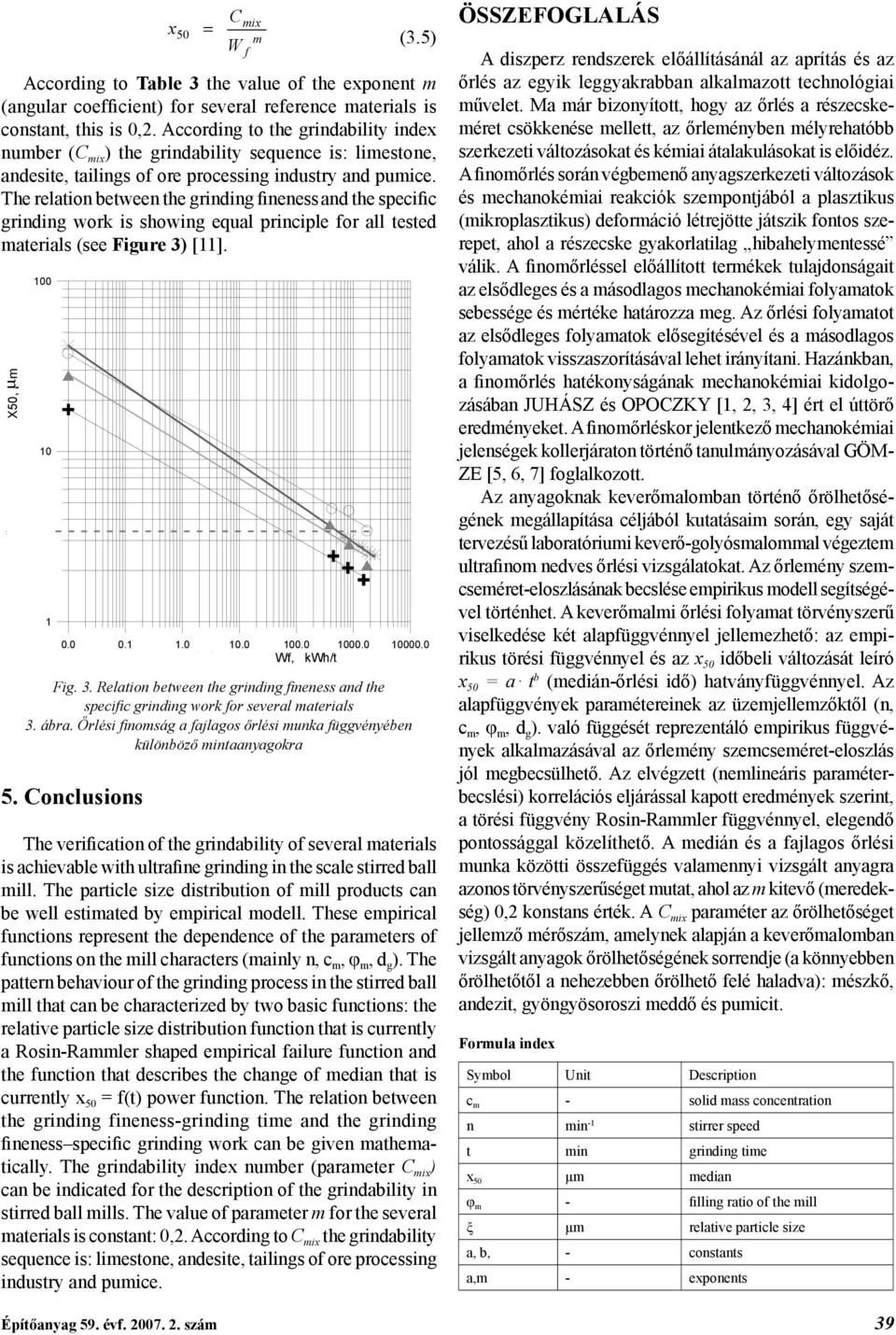 The relation between the grinding fineness and the specific grinding work is showing equal principle for all tested materials (see Figure 3) [11]. Örlemény mediánja - X50, μ m 100 10 1 5.