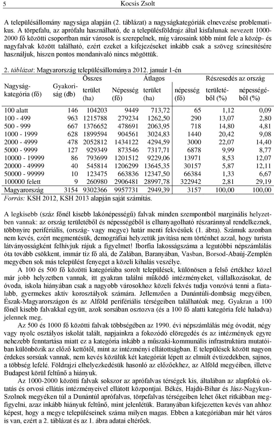 között található, ezért ezeket a kifejezéseket inkább csak a szöveg színesítésére használjuk, hiszen pontos mondanivaló nincs mögöttük. 2. táblázat: Magyarország településállománya 2012.