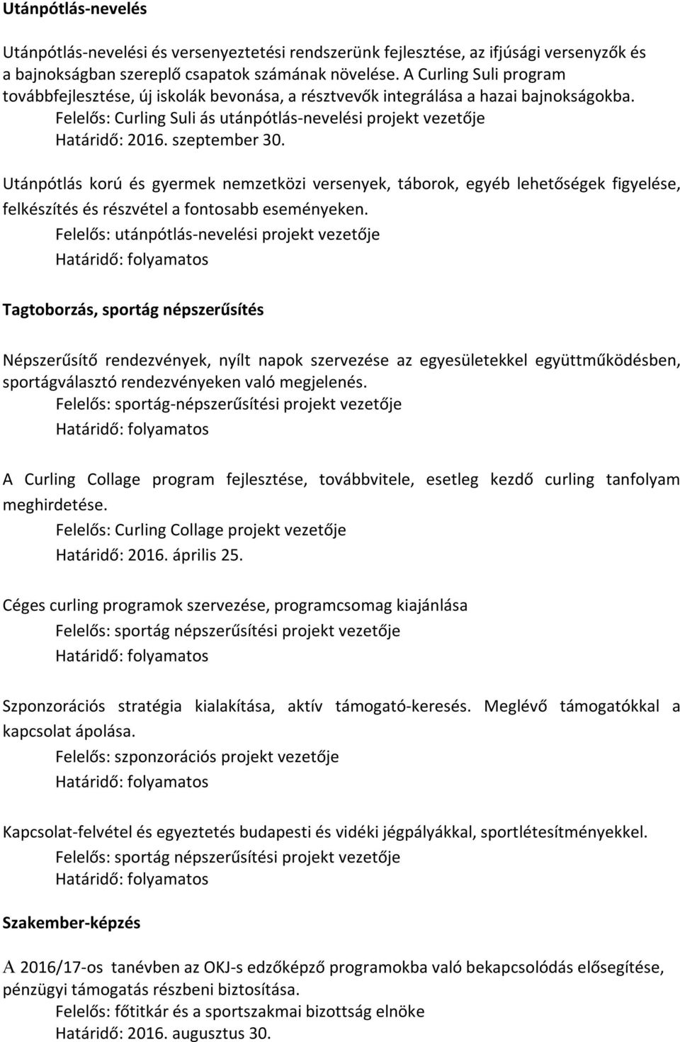 szeptember 30. Utánpótlás korú és gyermek nemzetközi versenyek, táborok, egyéb lehetőségek figyelése, felkészítés és részvétel a fontosabb eseményeken.