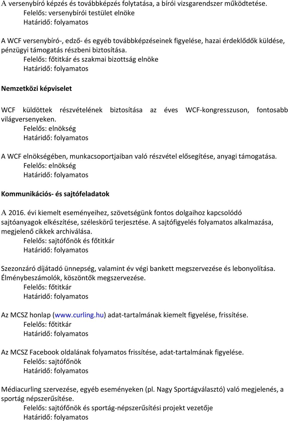 és szakmai bizottság elnöke Nemzetközi képviselet WCF küldöttek részvételének biztosítása az éves WCF-kongresszuson, fontosabb világversenyeken.