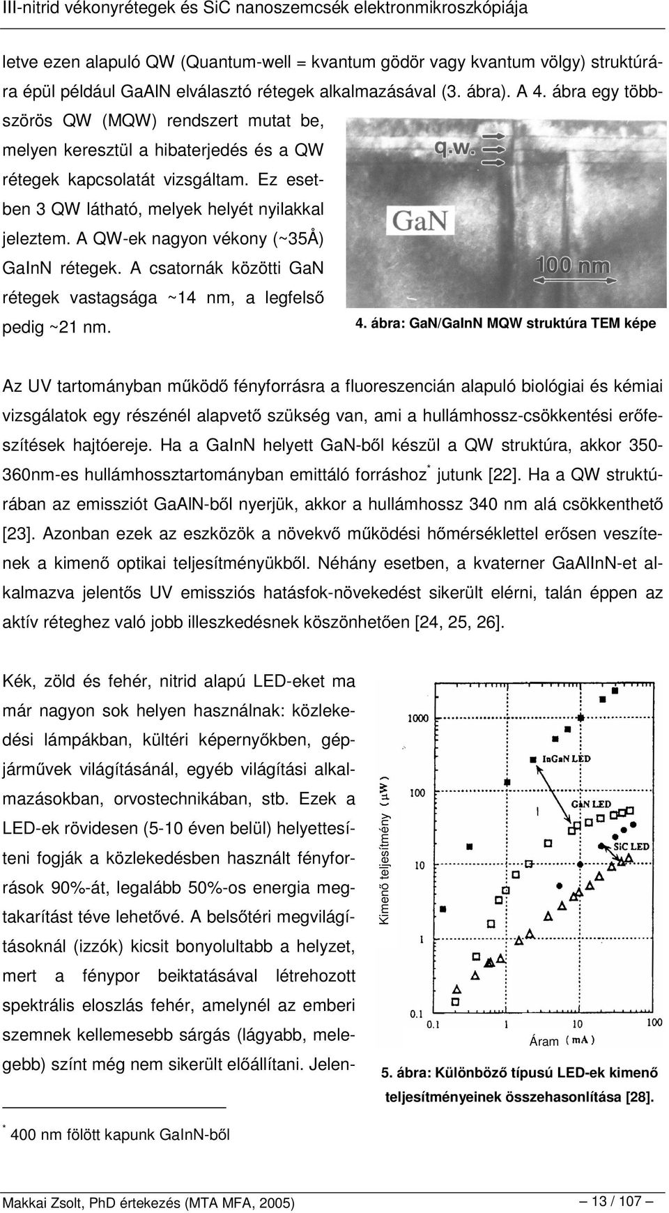 A QW-ek nagyon vékony (~35Å) GaInN rétegek. A csatornák közötti GaN rétegek vastagsága ~14 nm, a legfels pedig ~21 nm. 4.