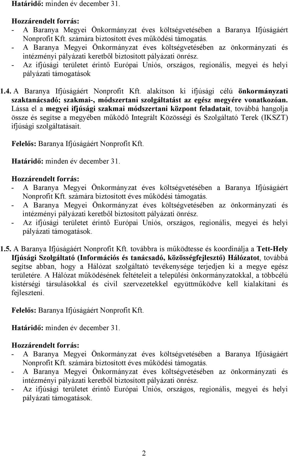 Baranya Ifjúságáért Nonprofit Kft. 1.5. A Baranya Ifjúságáért Nonprofit Kft.