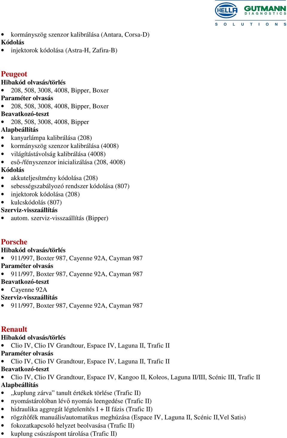 sebességszabályozó rendszer kódolása (807) injektorok kódolása (208) kulcskódolás (807) autom.