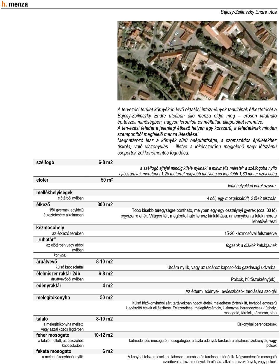 fehér mosogató a tálaló mellett, az étkezőhöz kapcsolódóan fekete mosogató a melegítőkonyhából nyílik 300 m2 8-10 m2 6-4 m2 50 m2 8-10 m2 10-12 m2 6 m2 A tervezési terület környékén levő oktatási
