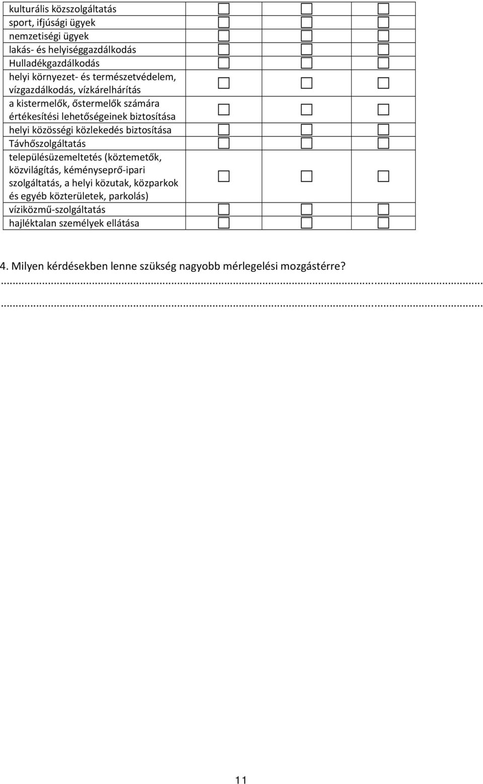 településüzemeltetés (köztemetők, közvilágítás, kéményseprő ipari szolgáltatás, a helyi közutak,