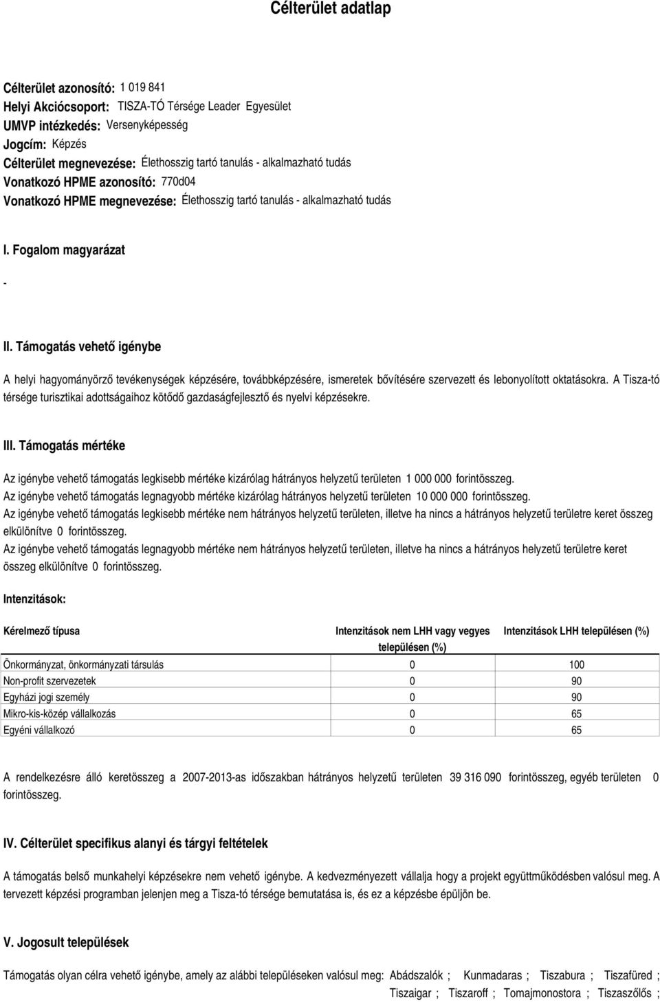 Támogatás vehető igénybe A helyi hagyományörző tevékenységek képzésére, továbbképzésére, ismeretek bővítésére szervezett és lebonyolított oktatásokra.