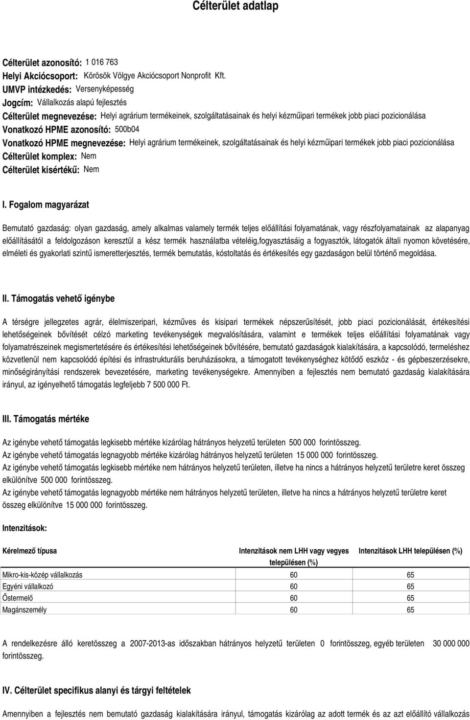 Vonatkozó HPME azonosító: b4 Vonatkozó HPME megnevezése: Helyi agrárium termékeinek, szolgáltatásainak és helyi kézműipari termékek jobb piaci pozicionálása Célterület komplex: Nem Célterület