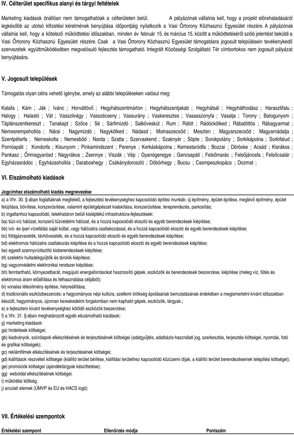 A pályázónak vállalnia kell, hogy a kötelező működtetési időszakban, minden év február. és március. között a működtetéséről szóló jelentést beküldi a Vasi Őrtorony Közhasznú Egyesület részére.