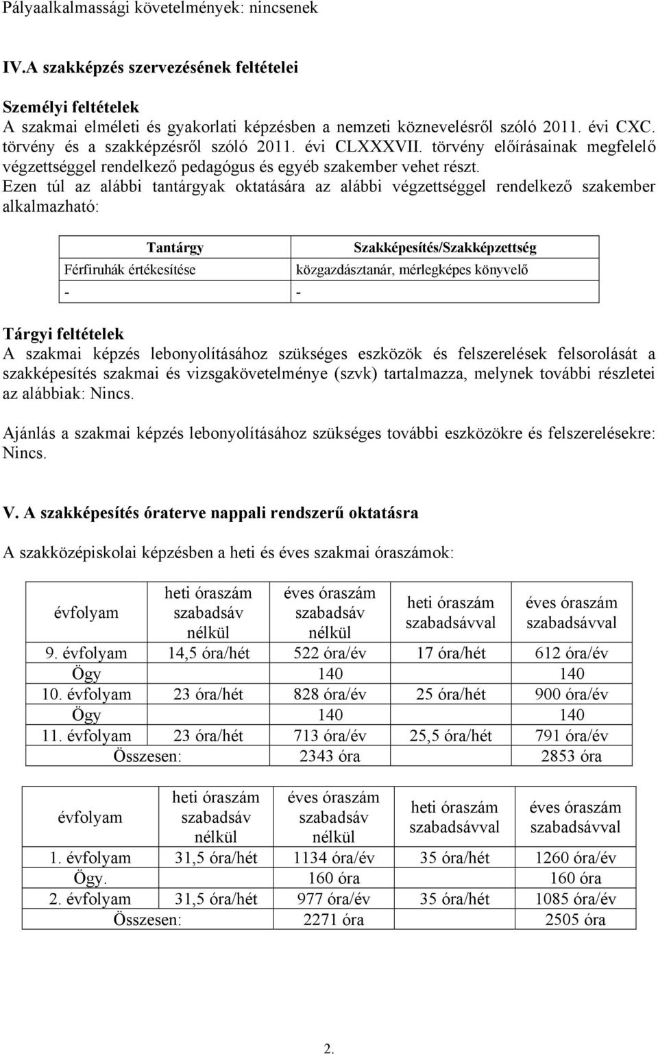 Ezen túl az alábbi tantárgyak oktatására az alábbi végzettséggel rendelkező szakember alkalmazható: Tantárgy Férfiruhák értékesítése - - Szakképesítés/Szakképzettség közgazdásztanár, mérlegképes